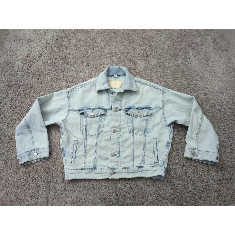 H&M &Denim Denim Jacket Womens XS Light Wash Chest Pockets Boxy 90s Streetwear